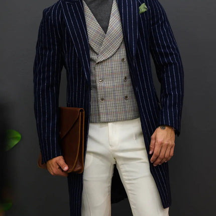 Men's Classic Striped Single-Breasted Coat