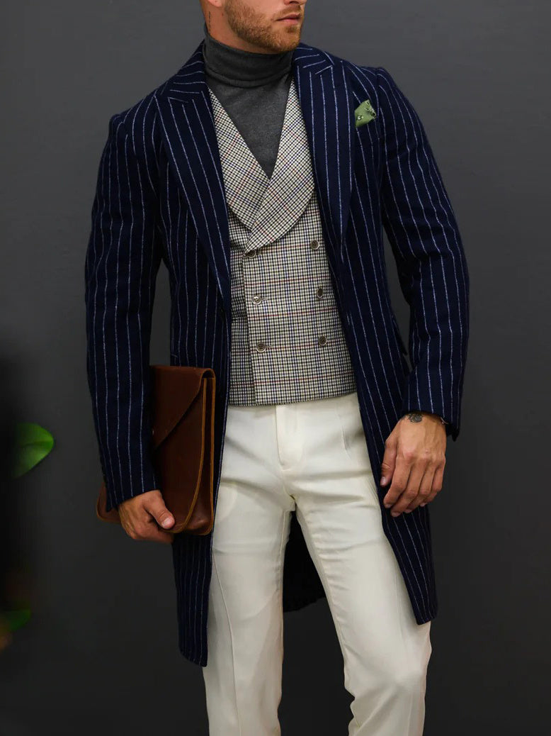 Men's Classic Striped Single-Breasted Coat