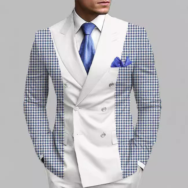 New Men's Printed Posterior Median Split Suit Jacket