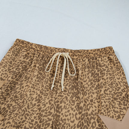 Khaki Plus Size Leopard Print Western Star Patched Jogger Pants