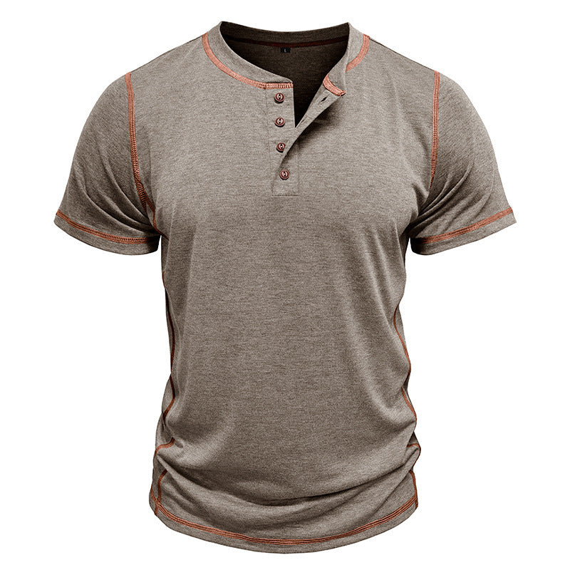 Short Sleeve Henley Shirt Men's Round Neck T-shirt