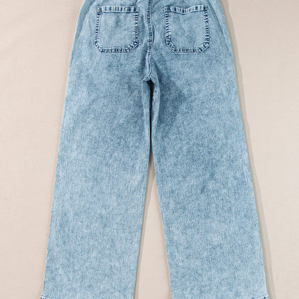 Myosotis Mineral Wash Drawstring Elastic Waistband Loose Straight Denim Pants