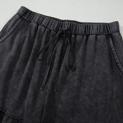 Black Plus Size Mineral Wash Exposed Seam Patchwork Drawstring Loose Pants