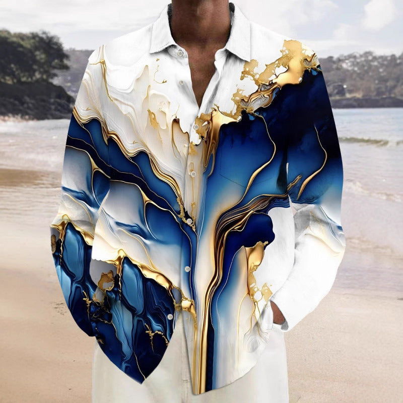 Men's Shirt Multi-color Pattern Element Long Sleeve Top