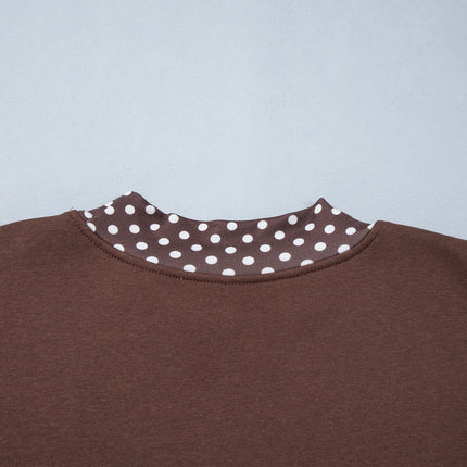 Orange Polka Dot Patchwork Round Neck Plus Size Sweatshirt