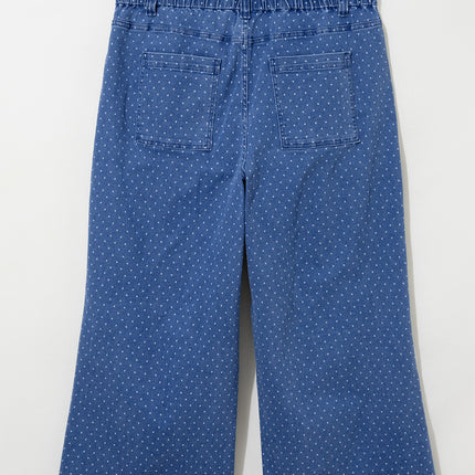 Sky Blue Polka Dot Wide Leg Full Length Shift Silhouette Plus Size Jeans