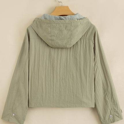 Laurel Green Zipped Pocket Cropped Hooded Utility Jacket