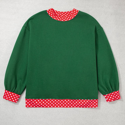 Orange Polka Dot Patchwork Round Neck Plus Size Sweatshirt