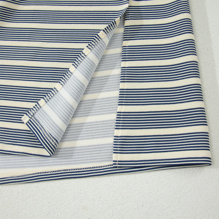 Blue Stripe Plus Size Contrast Trim Button V Neck Ruffle Sleeve Shift Dress