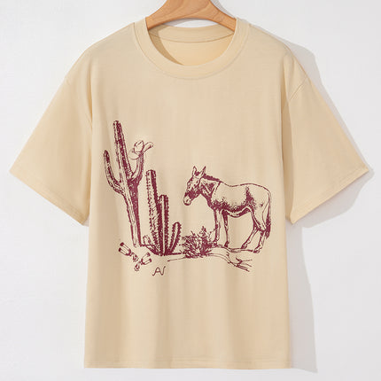 Parchment Western Burro Cactus Crew Neck Graphic Tee