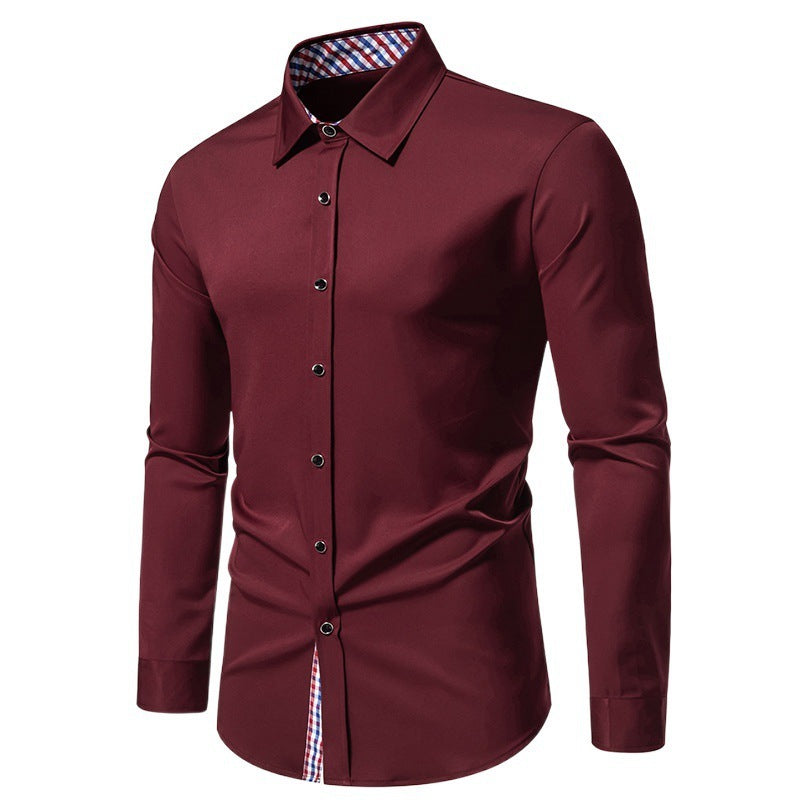 Men's Fashion Loose Plaid Stitching Casual Long-sleeved Shirt