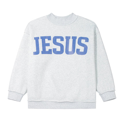 Light Grey Jesus Slogan Stand Neck Long Sleeve Oversized Tunic Plus Size Sweatshirt