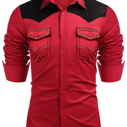 Western Denim Mid-length Tight Color Matching Men's Shirt