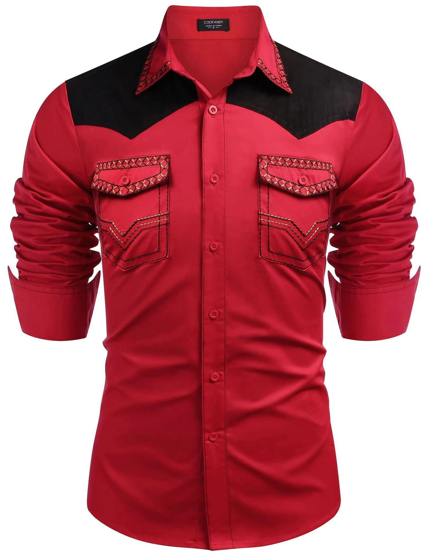 Western Denim Mid-length Tight Color Matching Men's Shirt
