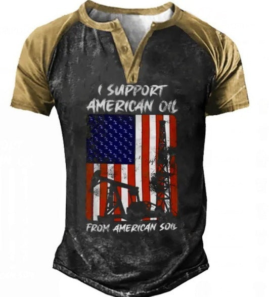 3D Printing Fashion Simple Lapel Button Men's Short Sleeve