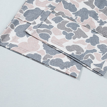 Khaki Camouflage Print Patch Pockets Ankle-Length Plus Size Pants