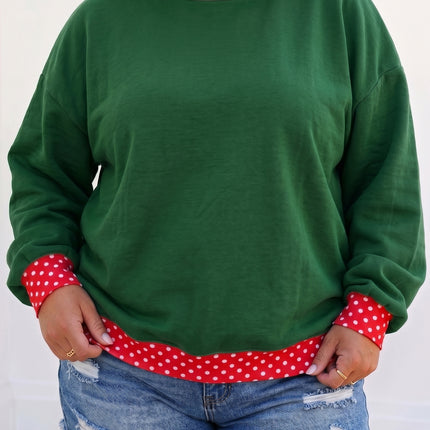 Orange Polka Dot Patchwork Round Neck Plus Size Sweatshirt