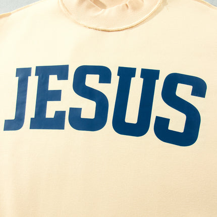 Light Grey Jesus Slogan Stand Neck Long Sleeve Oversized Tunic Plus Size Sweatshirt
