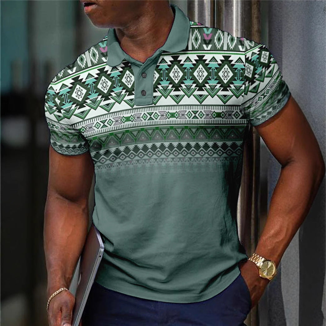 Pattern Button Short Sleeved Polo Shirt