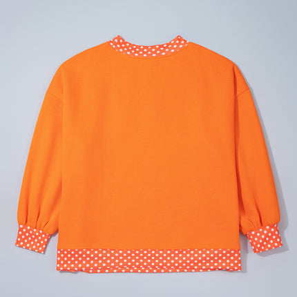Fiery Red Casual Polka Dot Patchwork Letter Graphic Plus Size Sweatshirt