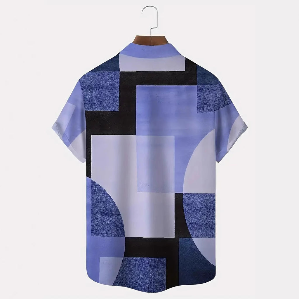 Classic Retro Geometric Contrast Color Square 3D Printed Shirt