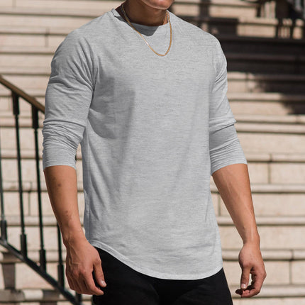 Men's Long-sleeved Casual Round Neck Solid Color Top Bottoming T-shirt