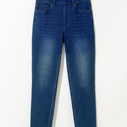 Ashleigh Blue Multiple Pockets Straight Leg Washed Stretchy Knit Casual Jeans