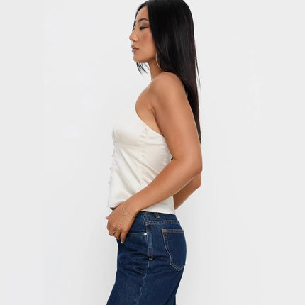Solid-color Sexy Spaghetti-strap V-neck Halterneck Backless Cinched-waist Womens Outfit