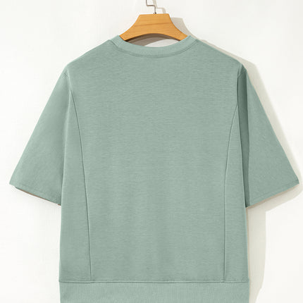 Clearly Aqua Floral Patched Half Sleeve Tunic Top