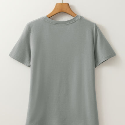 Medium Grey Solid Color Toothpick Stripe Round Neck T Shirt