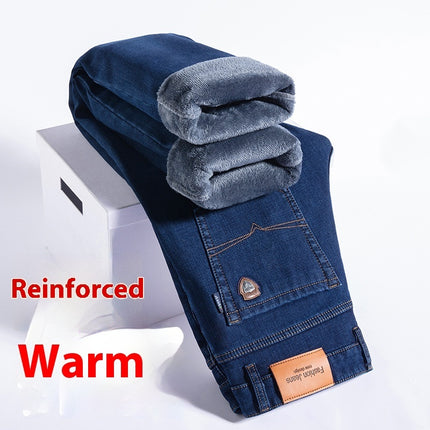 Fleece-lined Men's Loose Straight Plus Size Jeans