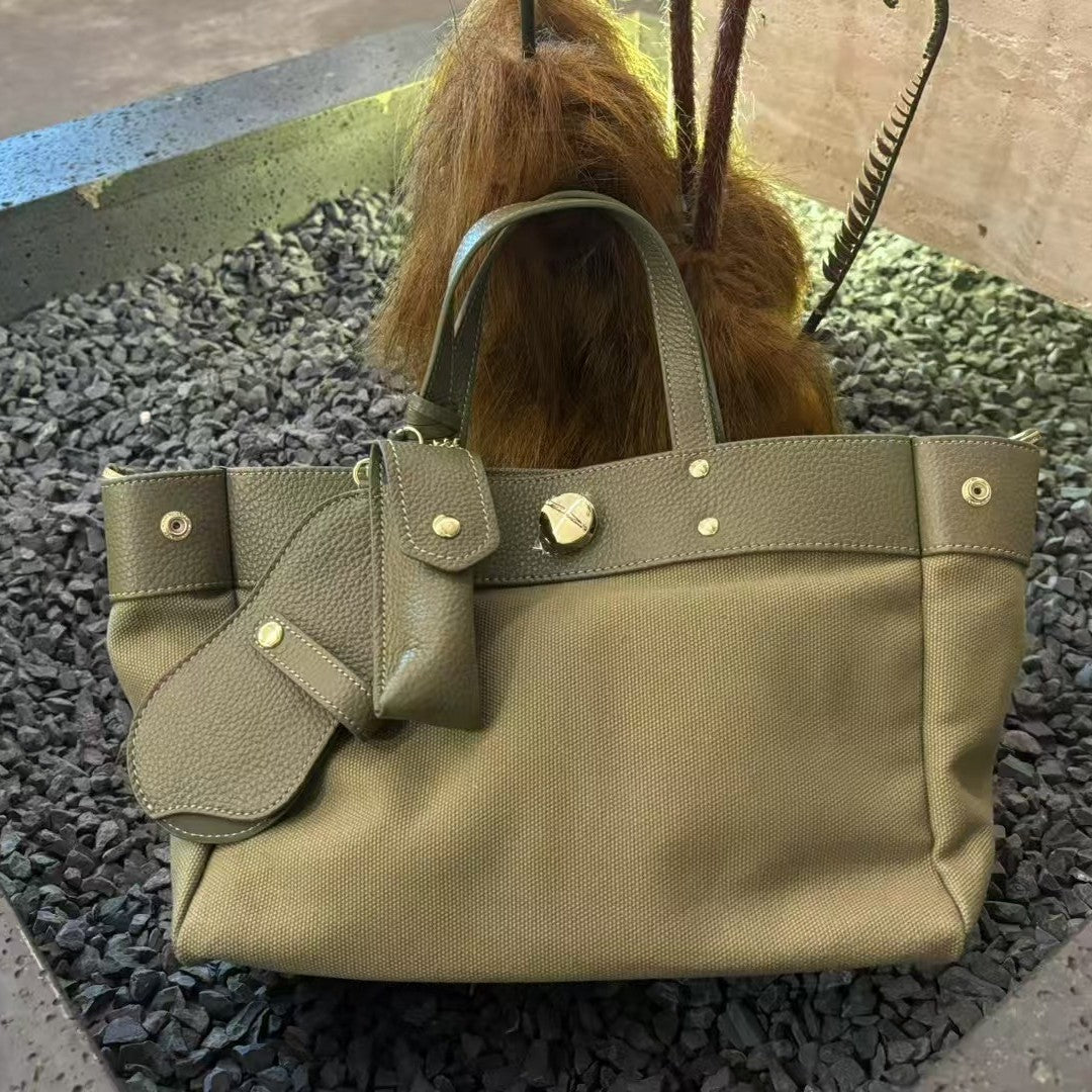 Textured Cowhide High Canvas Loose Crossbody Bag