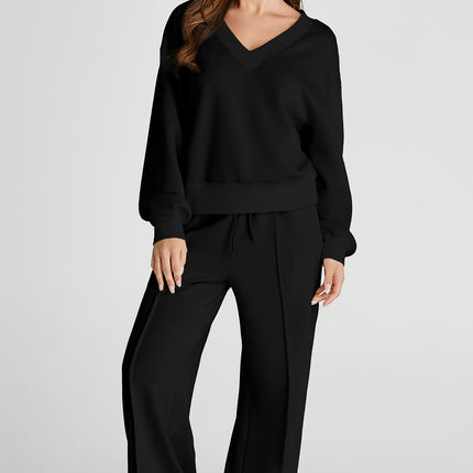 Black V Neck Cropped Seamed High Waist Sports Wear