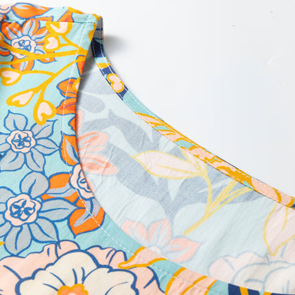 Blue Plus Size Floral Ruffled Long Sleeve Flowy Mini Dress