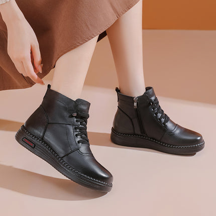 Mother Cowhide Wool Fleece Lined Soft Bottom Non-slip Wear-resistant Ankle Boots