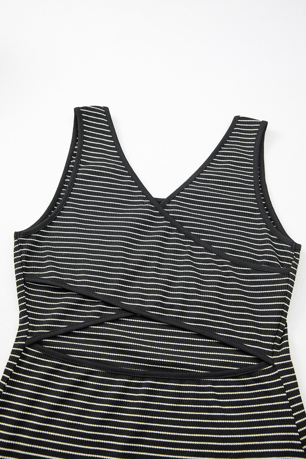 Black Stripe Criss Cross Side Slits Slim Fit Sleeveless Midi Dress