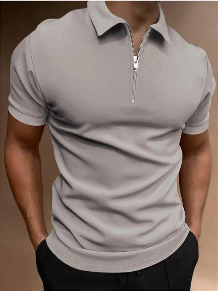 Men's Polo Shirt Solid Color Polo Collar T-shirt Casual Fit Top Men's Clothing