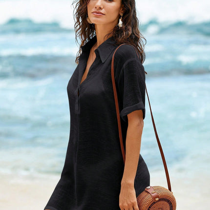 Women's Loose Solid-Color Shirt-Style Casual Dress