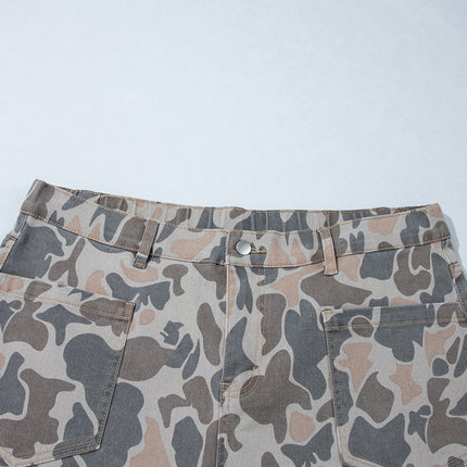 Multicolour Plus Size Camouflage Print High Rise Barrel Jeans