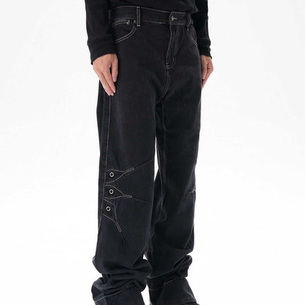 Contrast Color Loose Machete Jeans Men