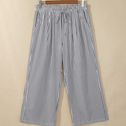 Black Stripe Plus Size Tie Waist Loose Pants