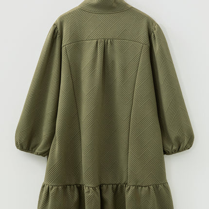 Jungle Green Plus Size Textured Contrast Trim Quarter Zip Bracelet Sleeve Mini Dress