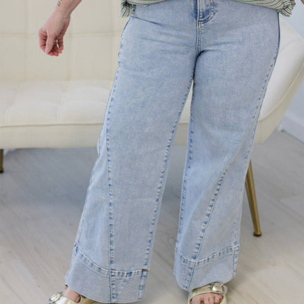 Beau Blue Solid Paneling Loose Fit Plus Size Jeans