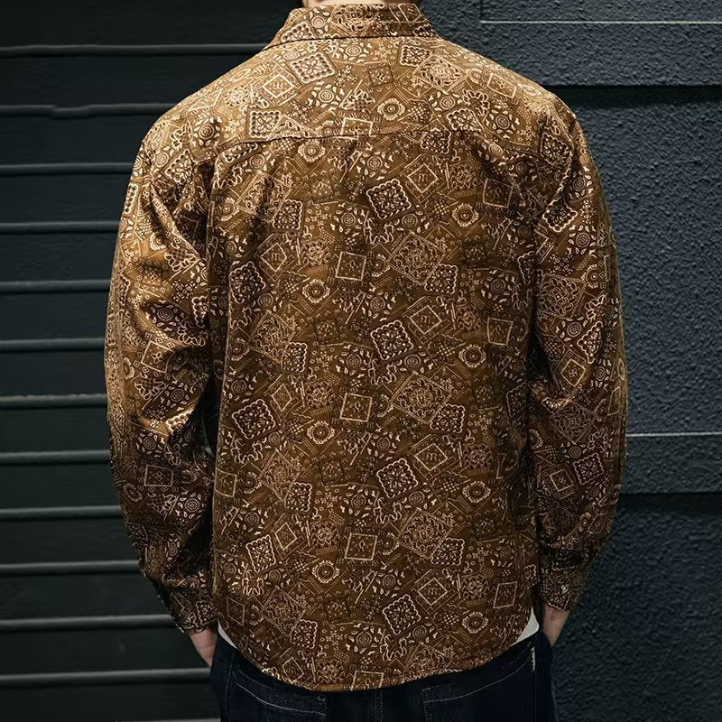 Social Style Denim Printing Men's Lapel Casual Shirt