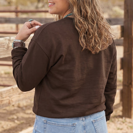Coffee PRAY Letter Patchwork Round Neck Long Sleeve Plus Size Sweatshirt
