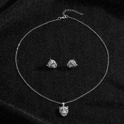 Hip Hop Leopard Head Pendant Earring Necklace Set