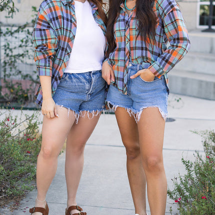 Orange Plaid Print Loose Vintage Shirt