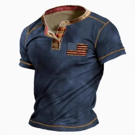 3D Printing Fashion Simple Lapel Button Men's Short Sleeve