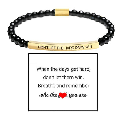 4mm Gold Bead Bracelet With Stainless Steel Curved Tube And Laser Engraving