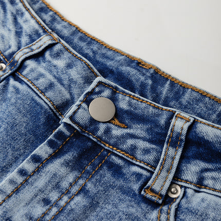 Myosotis Center Seam Cuffed Hem Straight High Waist Jeans